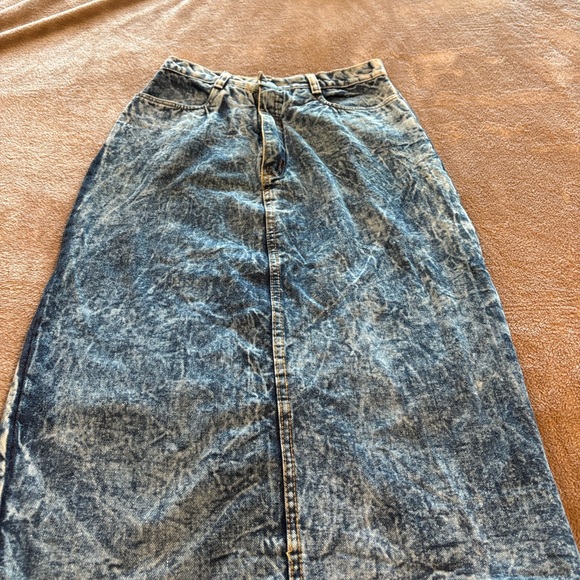 Vintage AMILANO Acid Wash Denim Midi Skirt Size 10 High Waist 90s - Picture 2 of 6